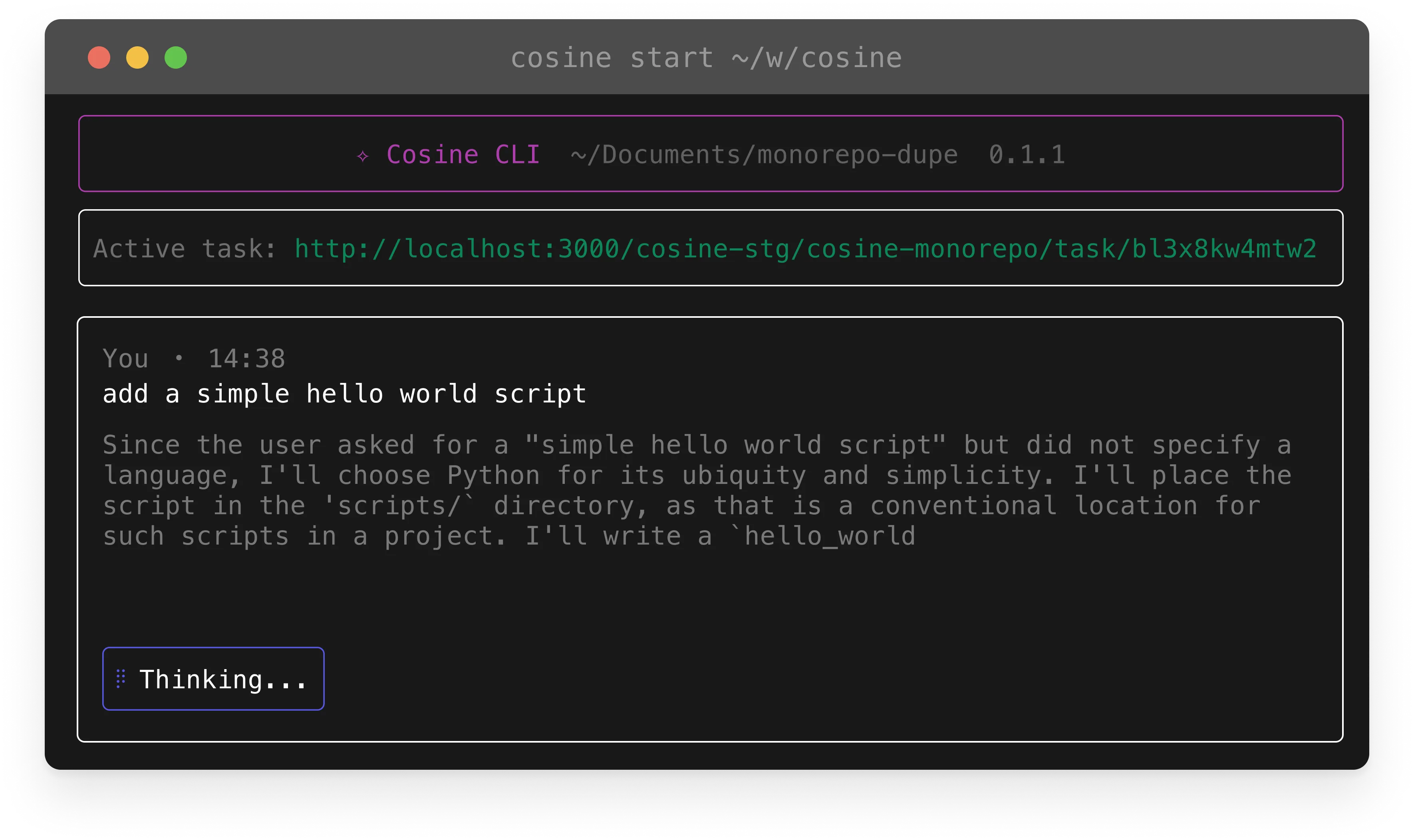 Cosine CLI screenshot