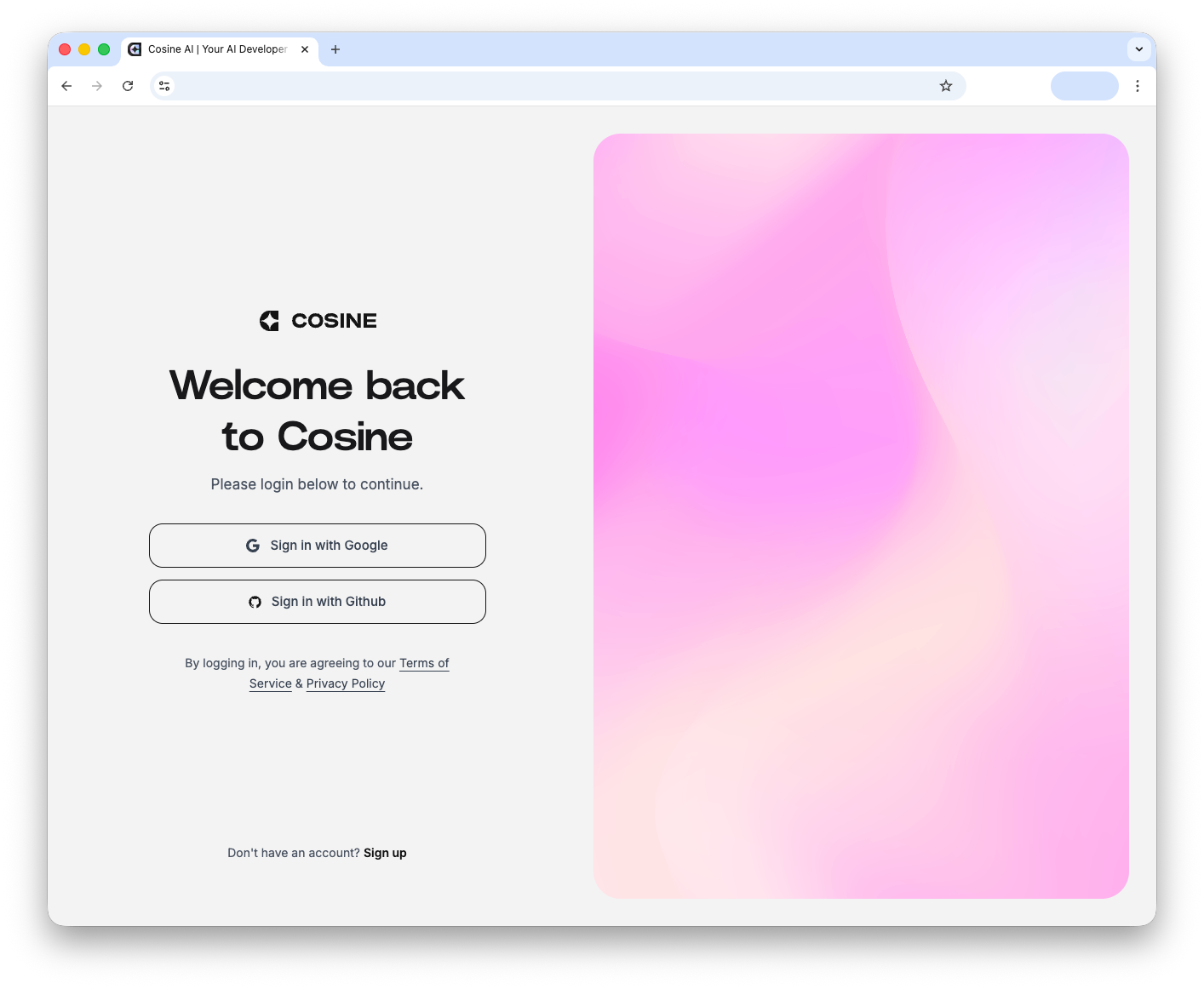 Cosine Cloud onboarding sign-up screen