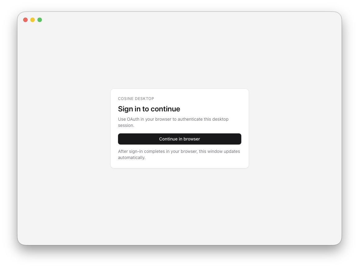 Cosine Desktop sign-in screen